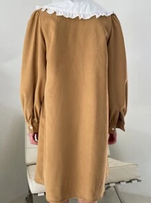 DAZY Peter Pan Collar Button Front Shirt Dress - Khaki - View 2