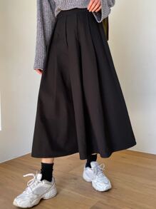 DAZY Solid Elastic Waist Skirt - Black - View 4