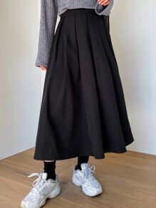 DAZY Solid Elastic Waist Skirt - Black - View 5