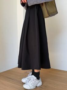 DAZY Solid Elastic Waist Skirt - Black - View 6