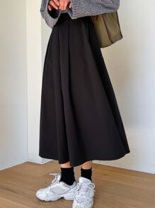 DAZY Solid Elastic Waist Skirt - Black - View 7