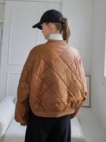 SHEIN COLDBREAK Drop Shoulder Zip Up Quilted Coat - Brown - View 2