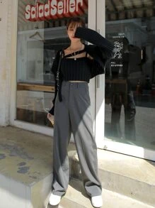 DAZY High Waist Slant Pockets Suit Trousers - Dark Grey - View 5