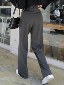 DAZY High Waist Slant Pockets Suit Trousers - Dark Grey - View 7