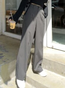 DAZY High Waist Slant Pockets Suit Trousers - Dark Grey - View 8