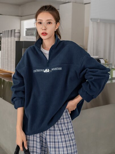 DAZY 文字刺繡 ドロップショルダー フリース ジャケット DAZY 文字刺繡 ドロップショルダー ファスナー ボアジャケット