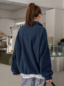 DAZY Áo nỉ Núi Và Thêu Chữ Khóa kéo một phần tư Thả vai Lông cừu Without Tee - Màu xanh hải quân - Xem 2