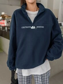 DAZY Áo nỉ Núi Và Thêu Chữ Khóa kéo một phần tư Thả vai Lông cừu Without Tee - Màu xanh hải quân - Xem 7