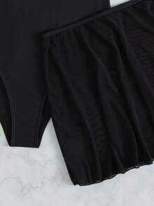 SHEIN Swim 2 gói Áo tắm một mảnh Ruffle Vai & Váy đi biển, Bãi biển mùa hè - màu đen - Xem 3