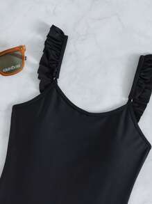 SHEIN Swim 2 gói Áo tắm một mảnh Ruffle Vai & Váy đi biển, Bãi biển mùa hè - màu đen - Xem 5