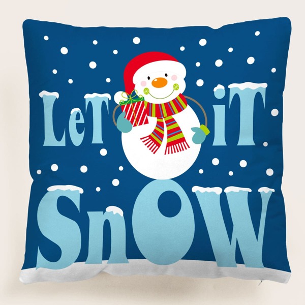 

Christmas Snowman Print Cushion Cover Without Filler, Multicolor