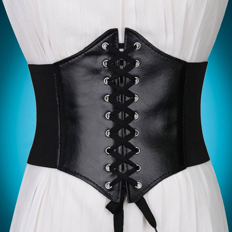 

Lace-up Front Corset Belt, Black