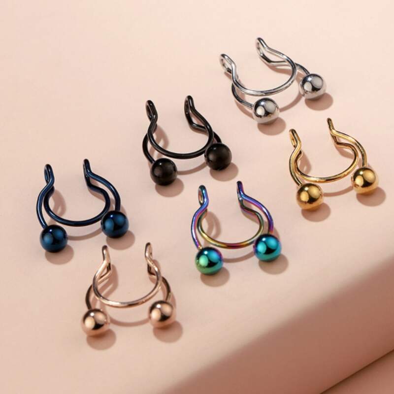 

6pcs Stainless Steel Nose Ring, Multicolor