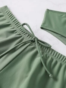 3 Paquetes de Conjunto de Bikini con Borde Aletado y Shorts de Baño, para Vacaciones de Verano en la Playa - Verde - Ver 5