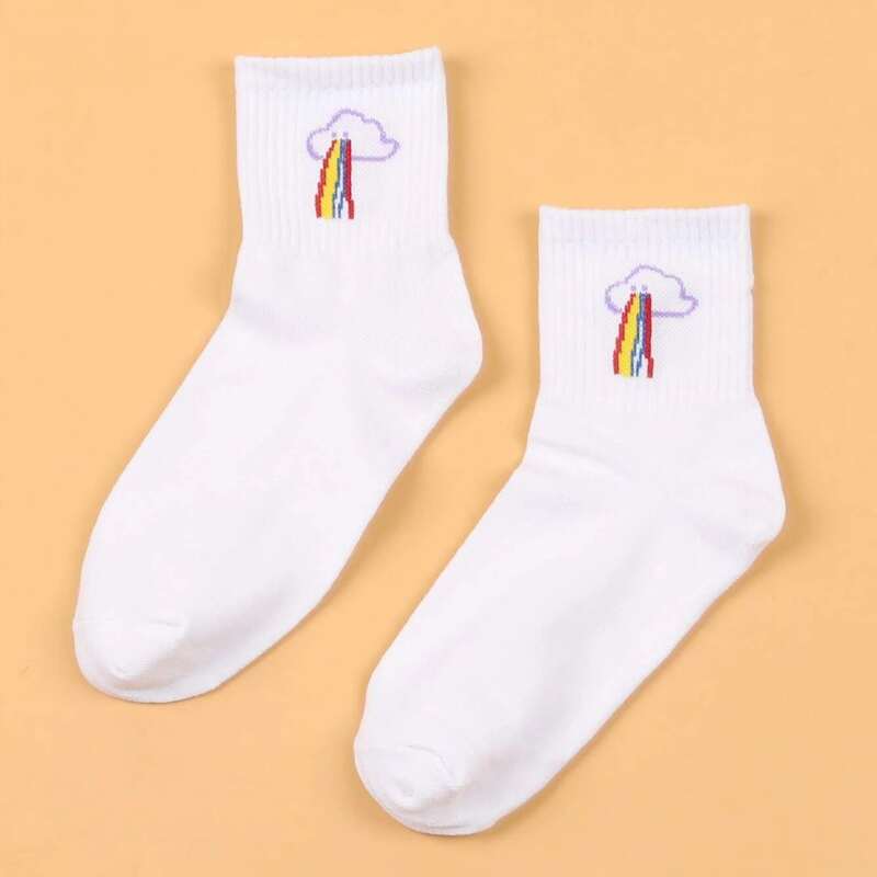 

Cartoon Graphic Crew Socks, White
