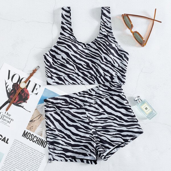 

Zebra Stripe Bikini Swimsuit, Black and white