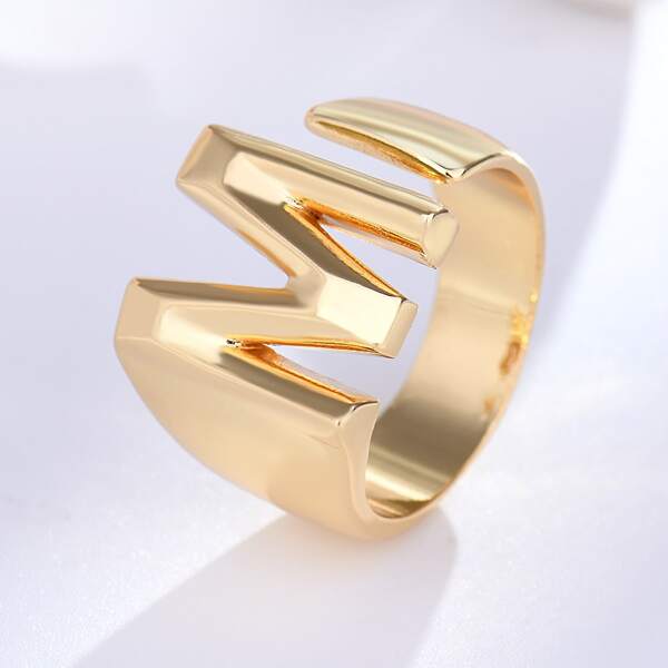 

18K Gold Plated Letter Decor Cuff Ring