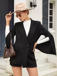 SHEIN Maternity Split Sleeve Double Breasted Jacket - Black - View 1