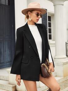 SHEIN Maternity Split Sleeve Double Breasted Jacket - Black - View 4