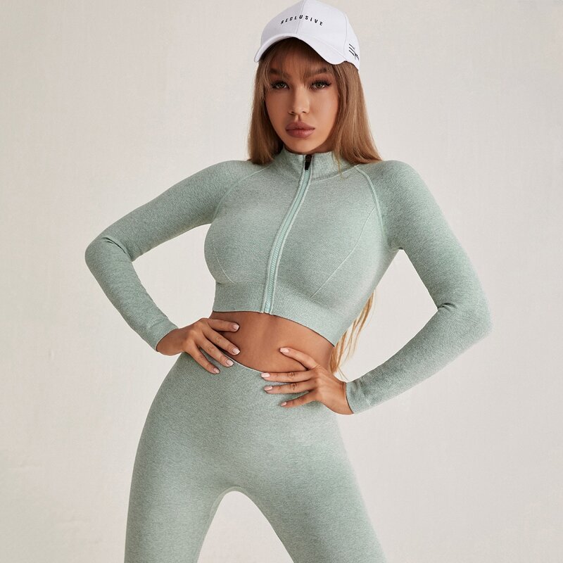 

Seamless Super Elastic Crop Sports Jacket, Green