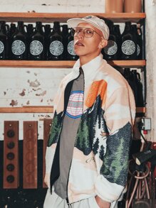 男士拉鏈開襟山圖案兩面可穿泰迪夾克 - 彩色 - 查看 2