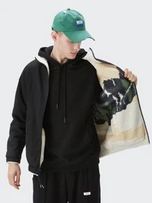 男士拉鏈開襟山圖案兩面可穿泰迪夾克 - 彩色 - 查看 5