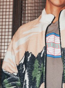 男士拉鏈開襟山圖案兩面可穿泰迪夾克 - 彩色 - 查看 6