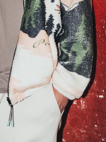 男士拉鏈開襟山圖案兩面可穿泰迪夾克 - 彩色 - 查看 7