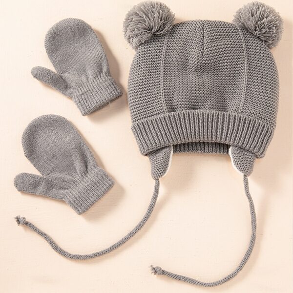 

1pc Toddler Girls Knit Hat & 1pair Gloves, Grey