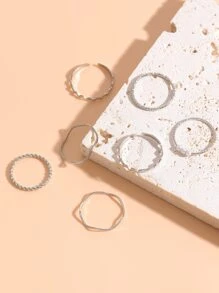 7入組假珍珠細節戒指 - 銀色 - 查看 2