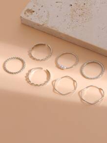 7入組假珍珠細節戒指 - 銀色 - 查看 3