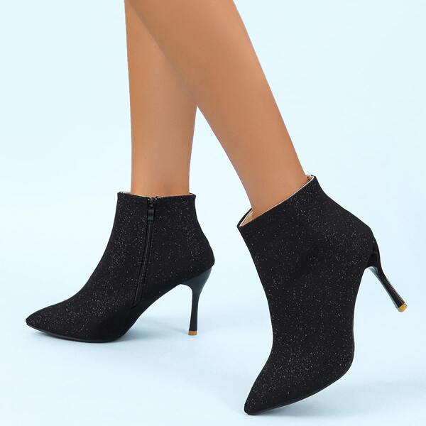 

Glitter Decor Stiletto Boots, Black