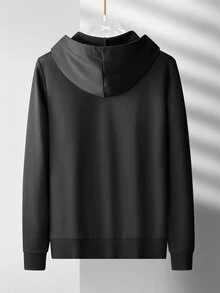Men Solid Drawstring Hoodie - Black - View 2