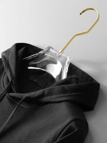 Men Solid Drawstring Hoodie - Black - View 6