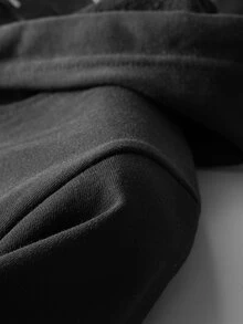 Men Solid Drawstring Hoodie - Black - View 3