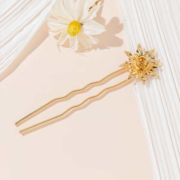 

Metal Flower Hair Pin, Gold