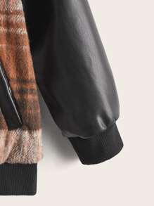 SHEIN Toddler Boys Plaid Raglan Sleeve Wool-Mix Bomber Jacket - Multicolor - View 3