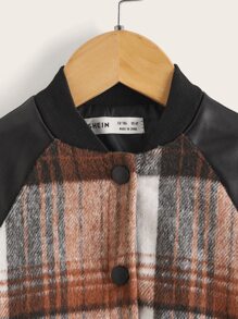 SHEIN Toddler Boys Plaid Raglan Sleeve Wool-Mix Bomber Jacket - Multicolor - View 4