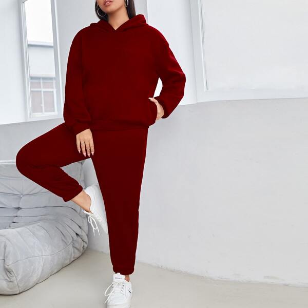 

Plus Drop Shoulder Hoodie & Sweatpants, Burgundy