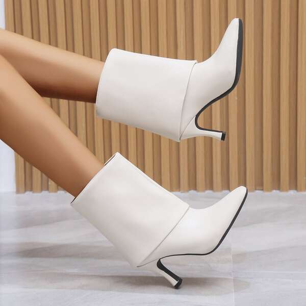 

Point Toe Stiletto Heeled Classic Boots, Beige