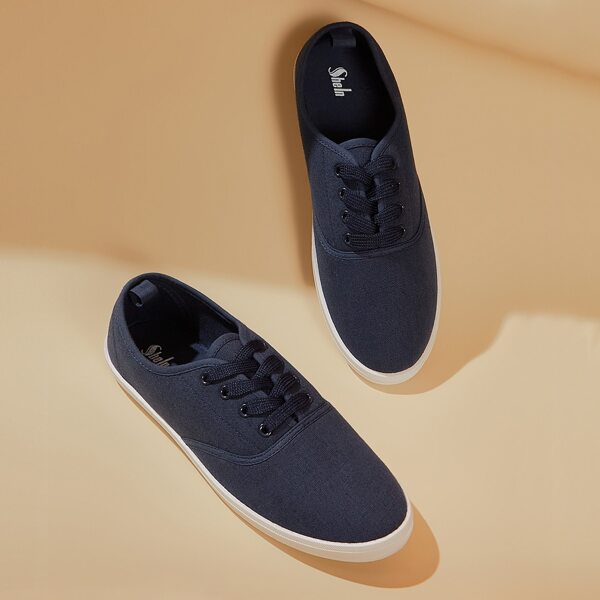 

Minimalist Lace-up Front Canvas Shoes, Navy blue
