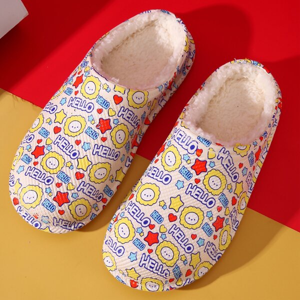 

Cartoon Graphic Round Toe Bedroom Slippers, Multicolor