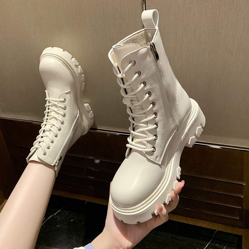 

Lace Up Front Combat Boots, Beige
