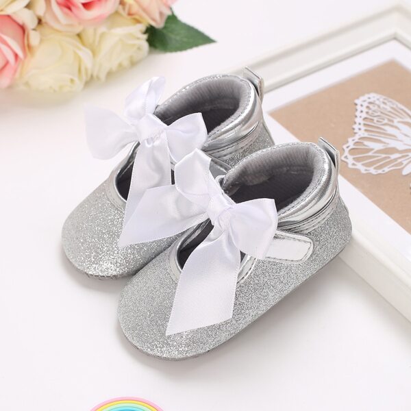 

Baby Bow Decor Glitter Ankle Strap Flats, Silver