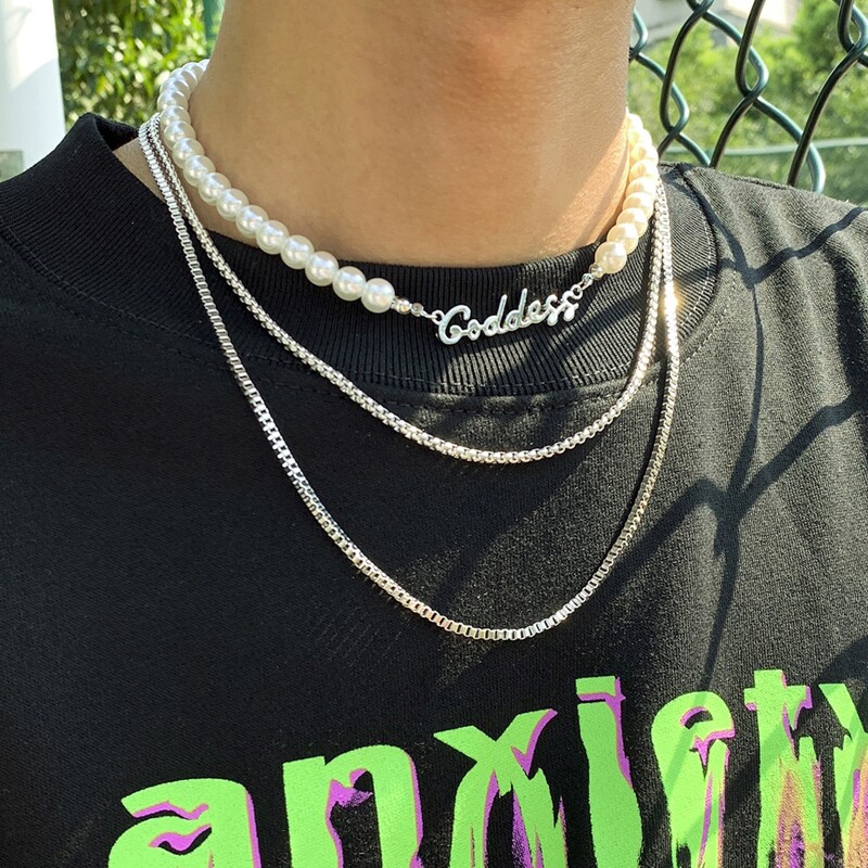 

Guys 3pcs Letter Decor Necklace, Silver