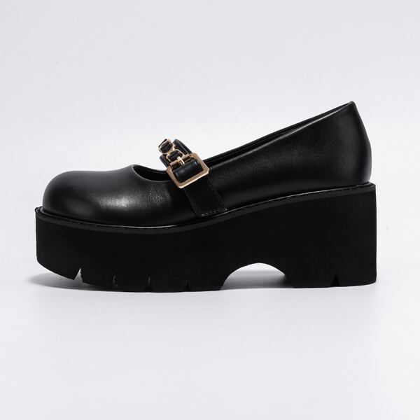 

Chain Decor Wedge Mary Janes, Black