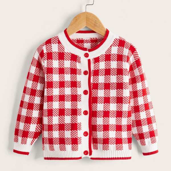

Baby Gingham Button Up Cardigan, Red and white