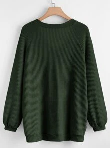 SHEIN LUNE Sudadera escote V de manga raglán waffle - Verde Oscuro - Ver 2