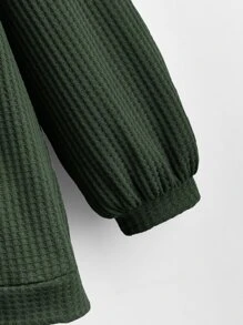 SHEIN LUNE Sudadera escote V de manga raglán waffle - Verde Oscuro - Ver 3