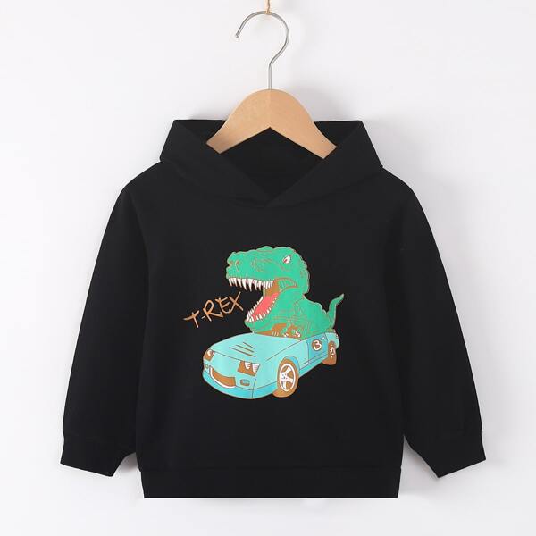 

Toddler Boys Car And Dinosaur Print Hoodie, Black